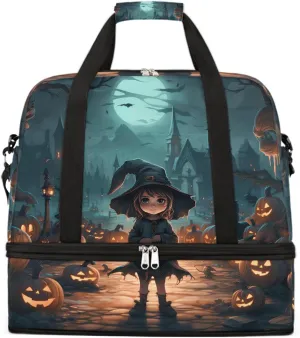 Sports Gym Bag Halloween Castle Characters Large Travel Duffel Bag With Shoe Compartment Foldable Waterproof Carry-On Weekend Travel Bags for Camping Overnight Yoga Hospital Travel Bags