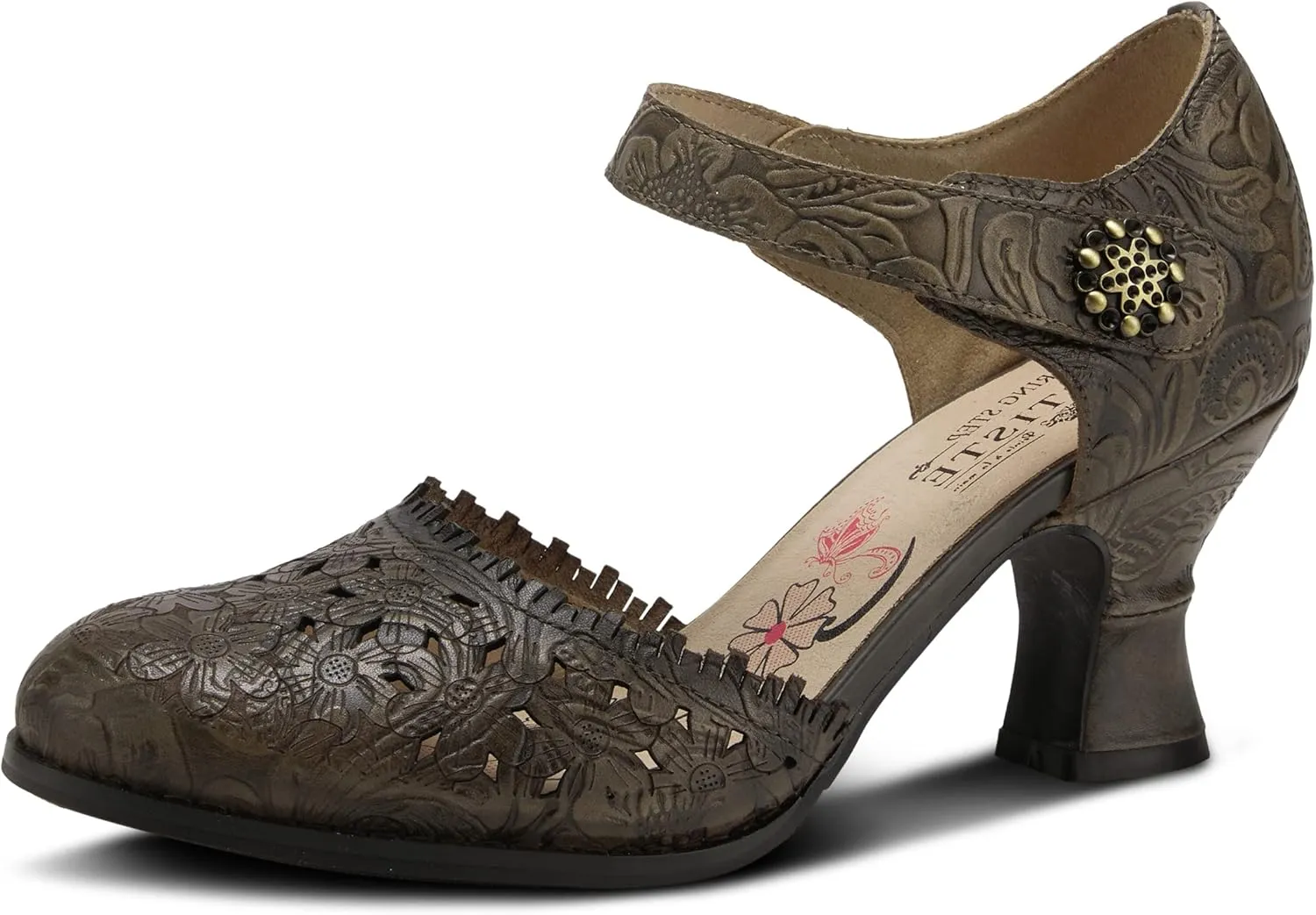 Spring Step L'Artiste Visionary Pump Shoes for Women | French Inspired Hand Painted Leather D'Orsay High Heels for Women with Ankle Strap