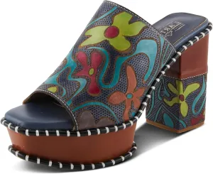 Spring Step L'Artiste Women's COLOSSAL Retro Platform Slides - Hand-Painted Flower Design, Leather-Wrapped Heel