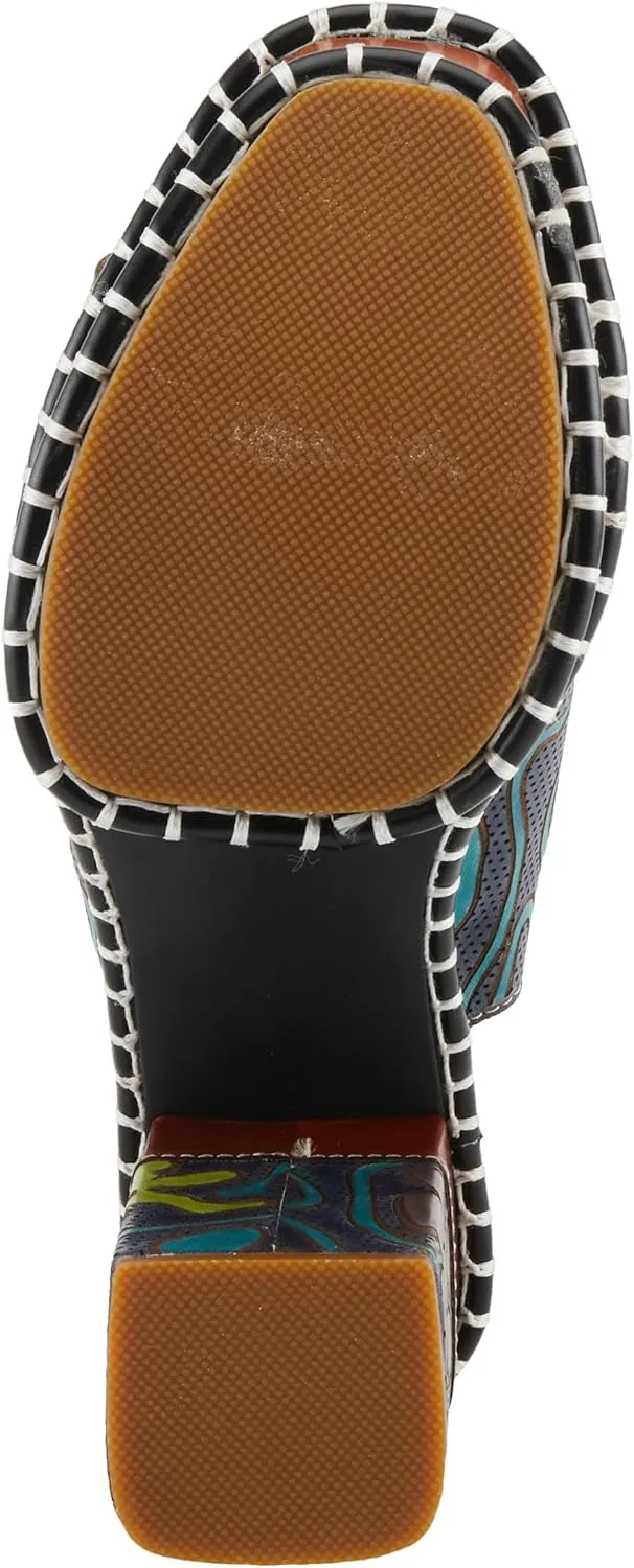 Spring Step L'Artiste Women's COLOSSAL Retro Platform Slides - Hand-Painted Flower Design, Leather-Wrapped Heel