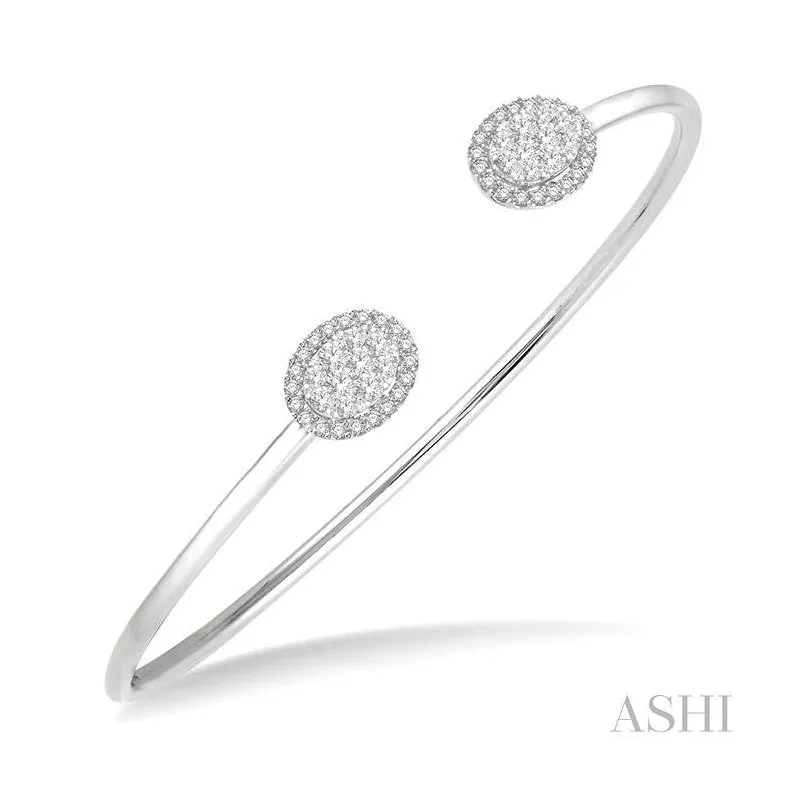 Stackable Oval Shape Halo Lovebright Essential Diamond Open Cuff Bangle