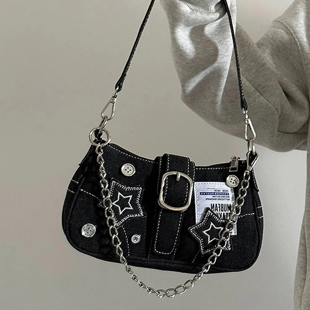 Star Decoration Casual Denim Clutch Handbag