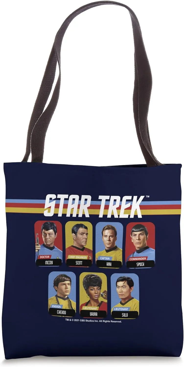 Star Trek Group Shot Boxed Portrait Retro Stripes Tote Bag