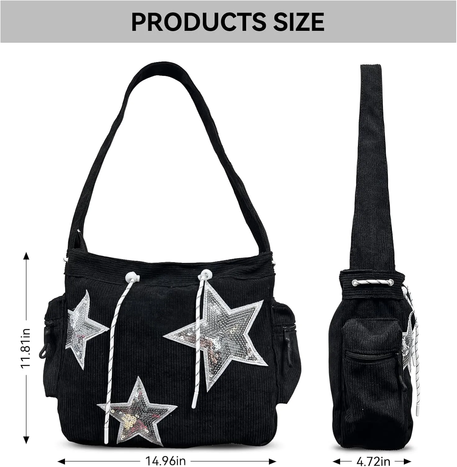 Star Y2K Tote Bag Hobo Bag for Women， Aesthetic Cute Messenger Canvas Bag Preppy Large Capacity Shoulder Bag.