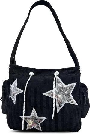 Star Y2K Tote Bag Hobo Bag for Women， Aesthetic Cute Messenger Canvas Bag Preppy Large Capacity Shoulder Bag.