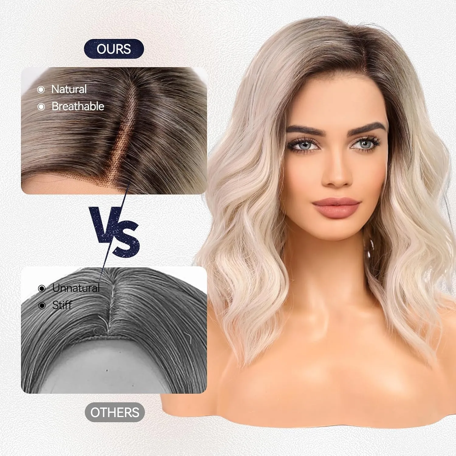 starluck Wig Lace Front Wigs for Women Partial Platinum Blonde Curly Shoulder Length Wig Synthetic Lace front Hair for Women Daily Wear