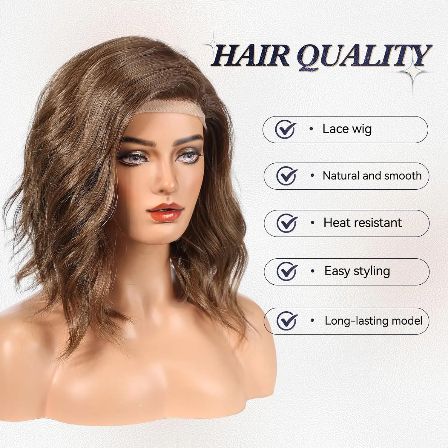 starluck Wig Lace Front Wigs for Women,Partial Brown with Highlight Curly Wig Shoulder Length Wig Synthetic Lace front Hair for Women Daily Wear Wigs