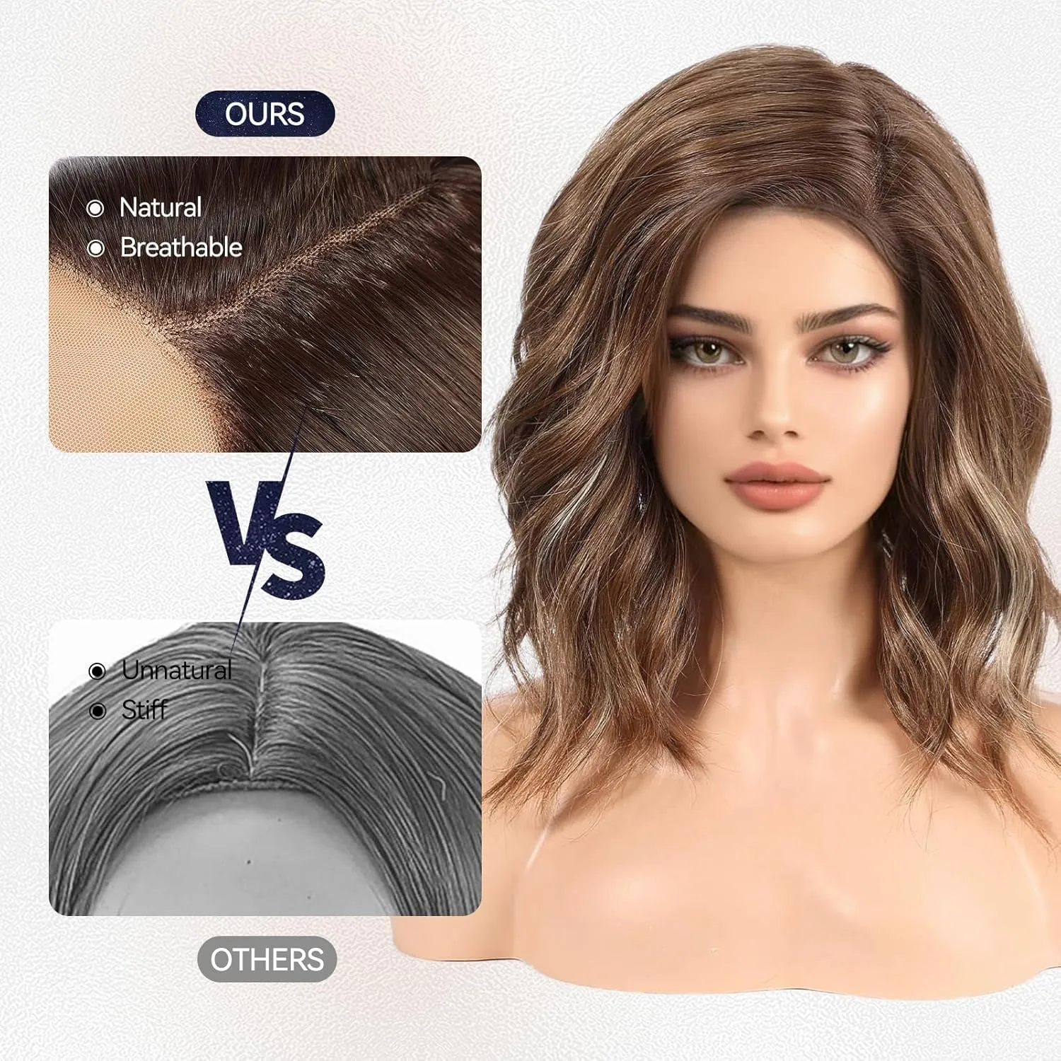 starluck Wig Lace Front Wigs for Women,Partial Brown with Highlight Curly Wig Shoulder Length Wig Synthetic Lace front Hair for Women Daily Wear Wigs