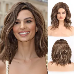 starluck Wig Lace Front Wigs for Women,Partial Brown with Highlight Curly Wig Shoulder Length Wig Synthetic Lace front Hair for Women Daily Wear Wigs