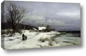 Starnberger Sea Under Snow by Anders Anderson Lundby - 10" x 16" Canvas Art Print Gallery Wrapped - Ready to Hang