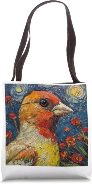 Starry Night Van Gogh Style Red Crossbill Lover Portrait Tote Bag