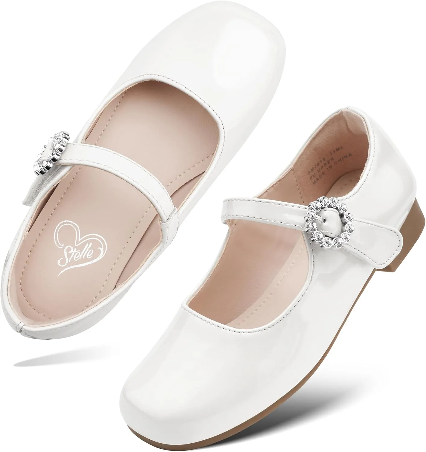 Stelle Girls Dress Shoes White Mary Jane Ballet Flats Flower School Shoes for Wedding Party Toddler/Little/Big Kid