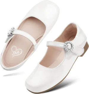 Stelle Girls Dress Shoes White Mary Jane Ballet Flats Flower School Shoes for Wedding Party Toddler/Little/Big Kid