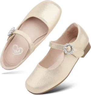 Stelle Girls Dress Shoes White Mary Jane Ballet Flats Flower School Shoes for Wedding Party Toddler/Little/Big Kid