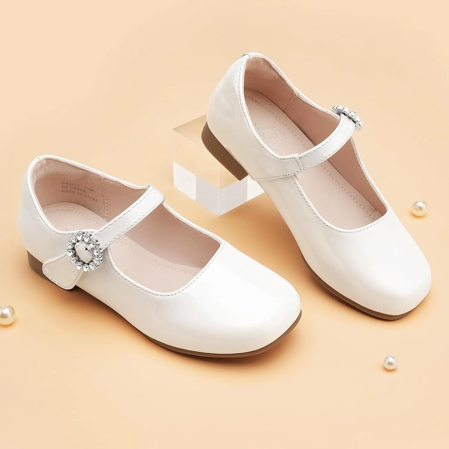 Stelle Girls Dress Shoes White Mary Jane Ballet Flats Flower School Shoes for Wedding Party Toddler/Little/Big Kid
