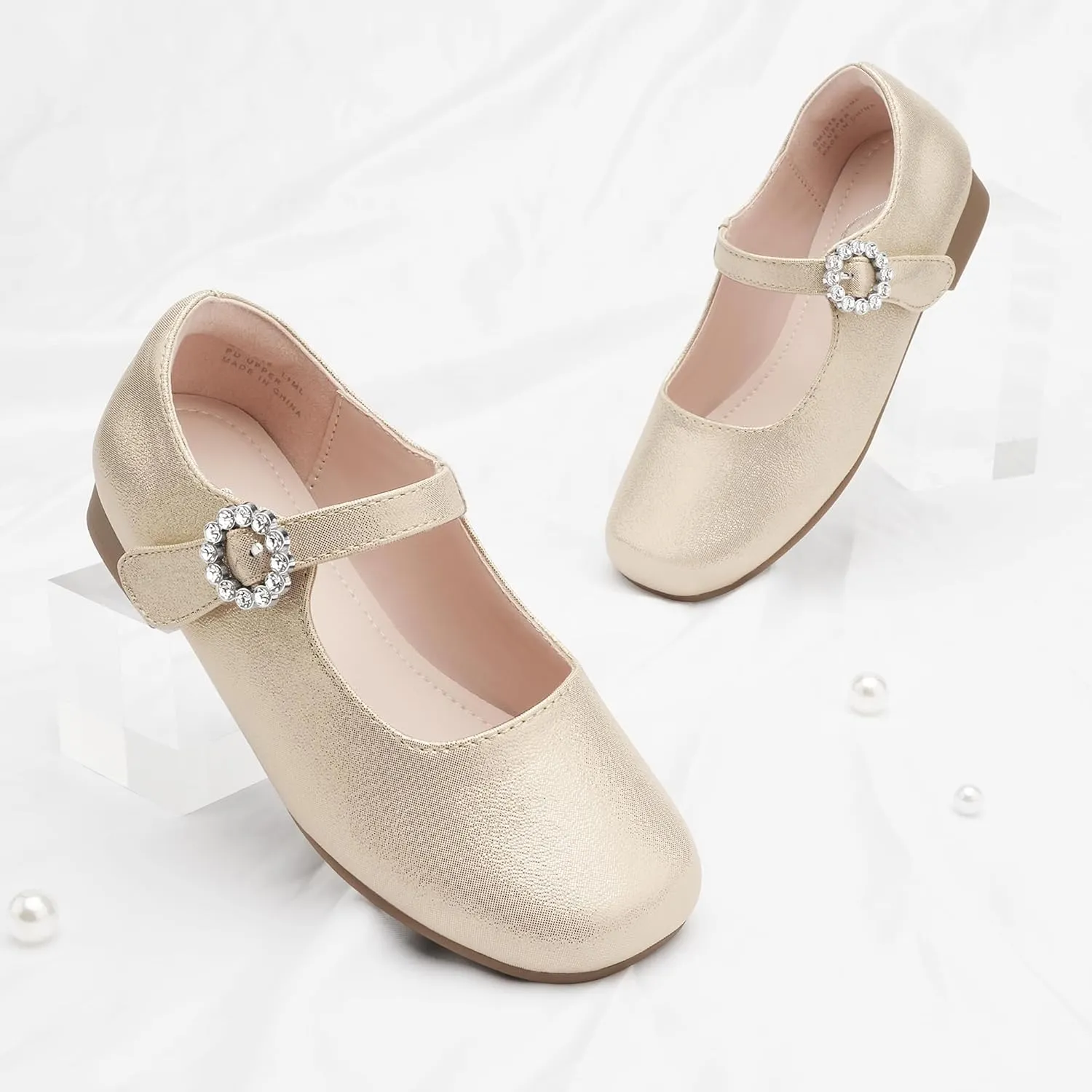 Stelle Girls Dress Shoes White Mary Jane Ballet Flats Flower School Shoes for Wedding Party Toddler/Little/Big Kid