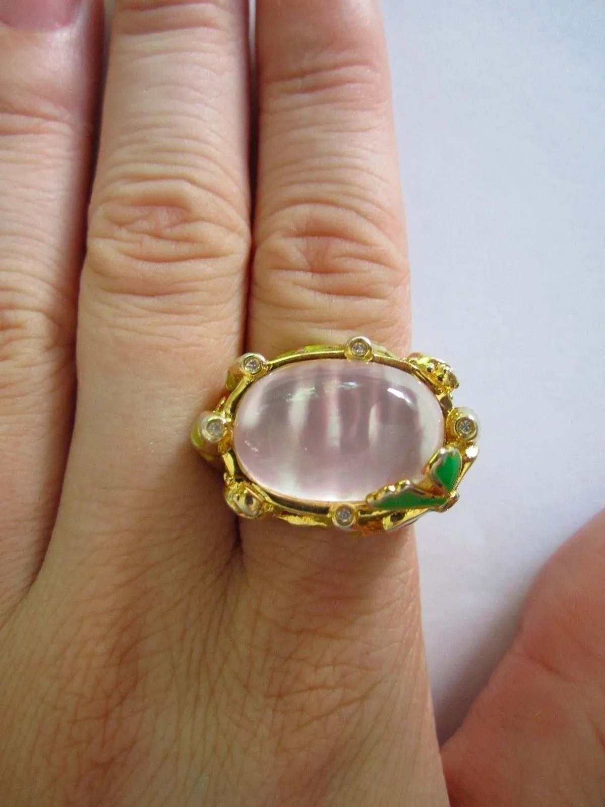Sterling Ring, Domed Mother of Pearl w/ Enamel sz 7