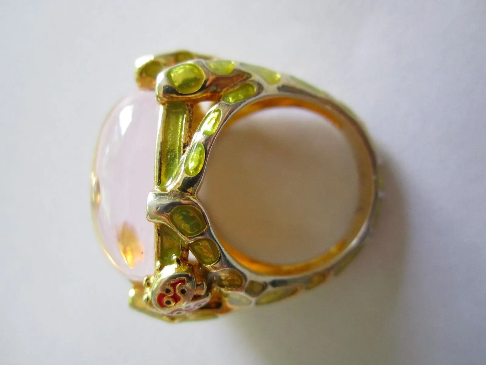 Sterling Ring, Domed Mother of Pearl w/ Enamel sz 7