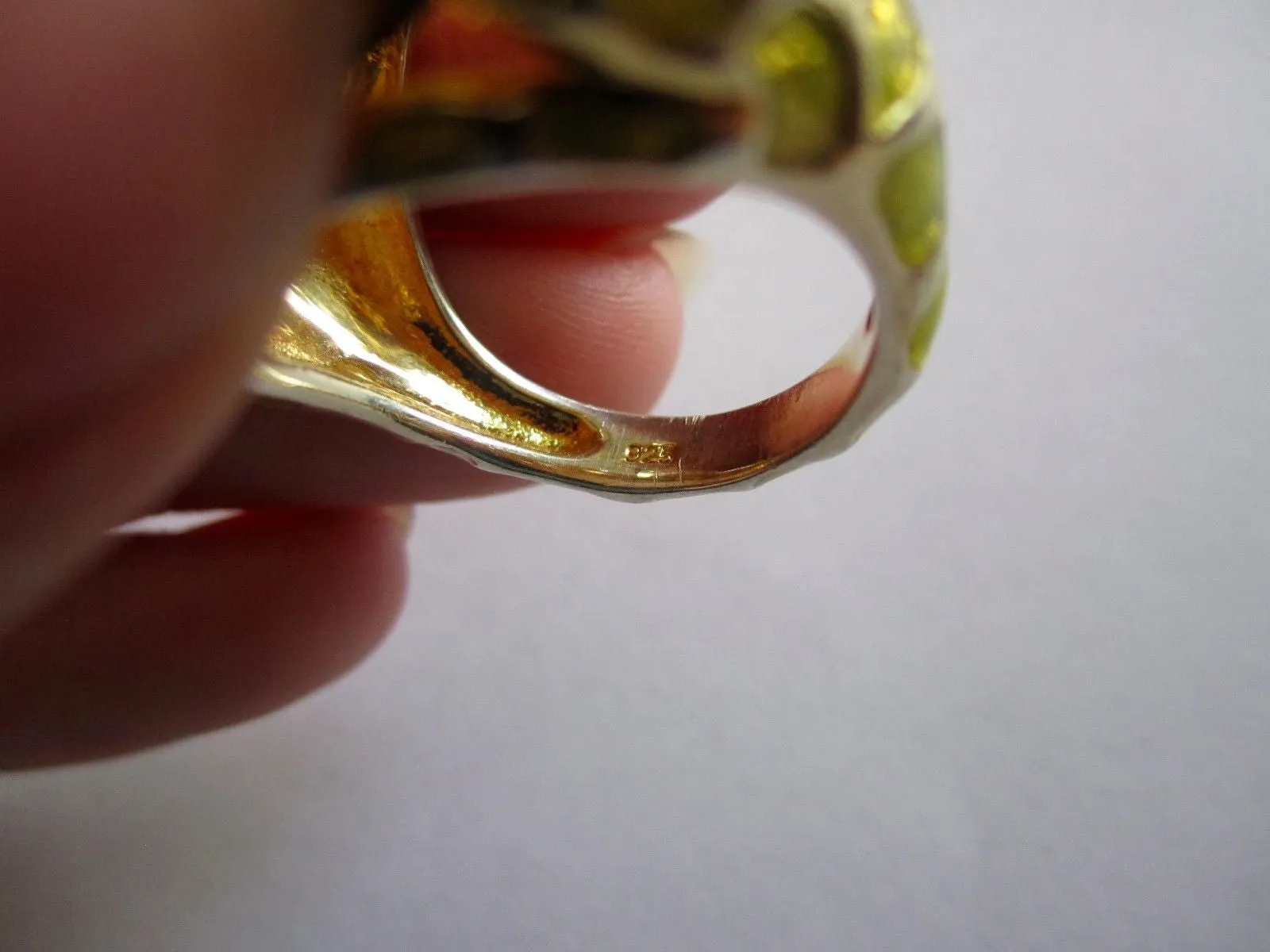 Sterling Ring, Domed Mother of Pearl w/ Enamel sz 7