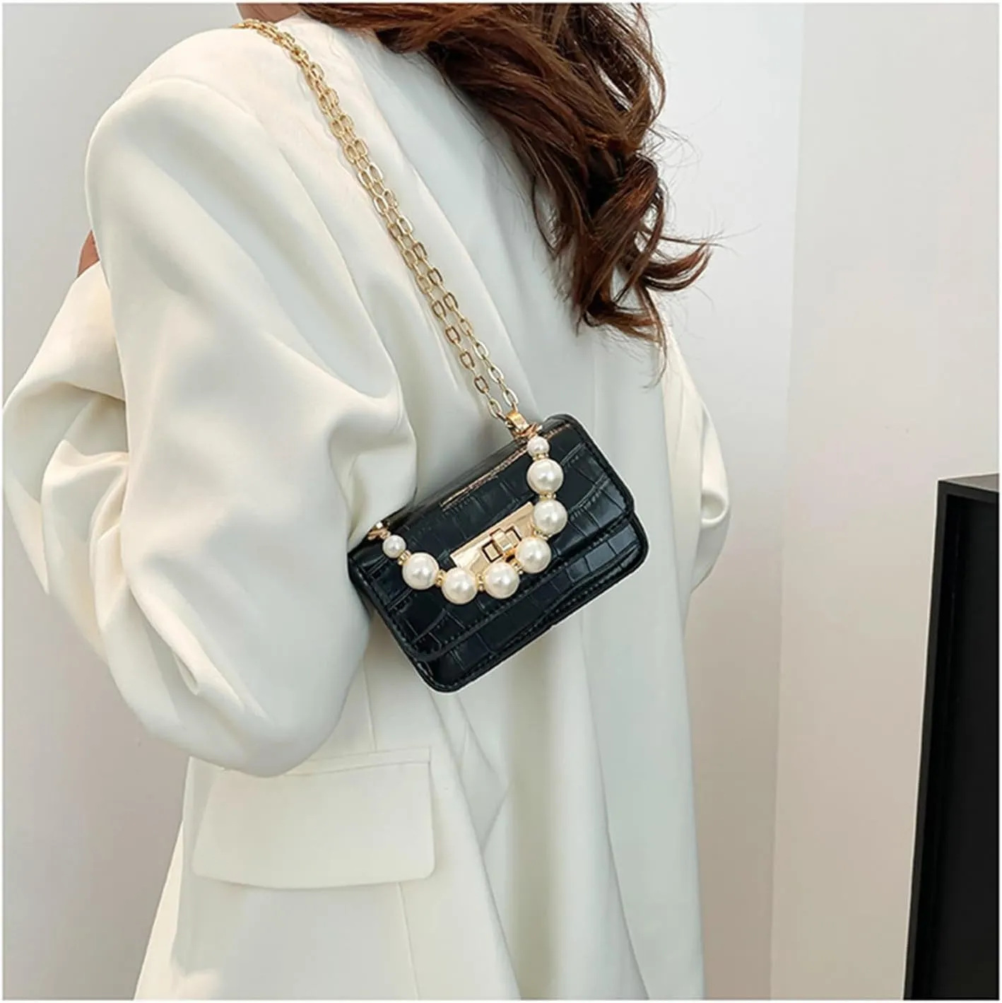 Stone Print Handbag With Chain Shoulder Bag