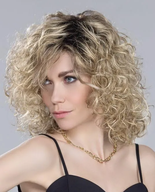 Storyville Wig Color Champagne Rooted - Ellen Wille Wigs 10" Shoulder Length Fun Bouncy Curls Synthetic Sheer Lace Front Natural Hairline Curly Rooted Petite Average Cap