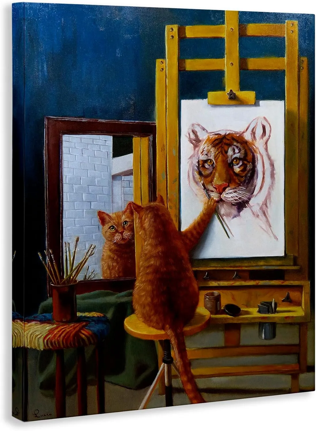 Stupell Industries Cat Confidence Self Portrait as a Tiger Funny Painting, 16 x 20, Gallery Wrapped Canvas