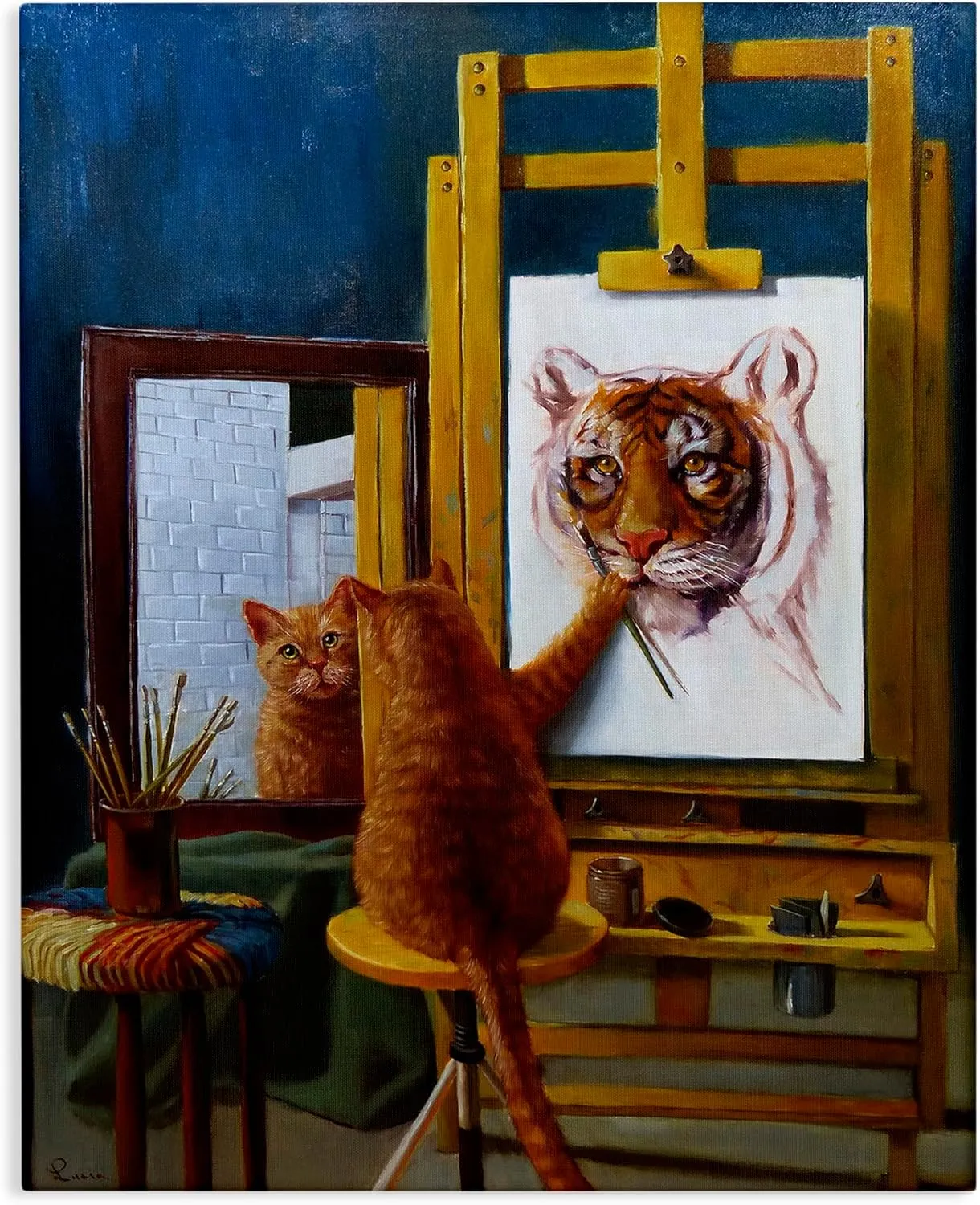Stupell Industries Cat Confidence Self Portrait as a Tiger Funny Painting, 16 x 20, Gallery Wrapped Canvas