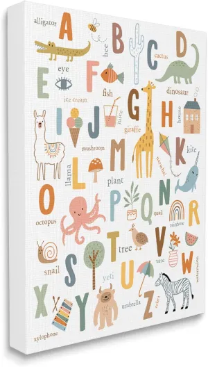 Stupell Industries Fun Educational ABC Chart Cute Animals, Designed by Nina Seven Canvas Wall Art, 24 x 30, White
