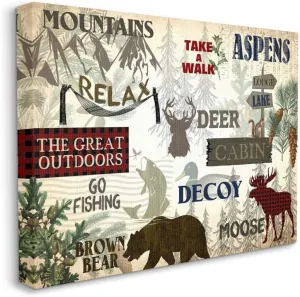 Stupell Industries Mountain Activities Forest Animals Camping Hunting Phrases, Designed by Kim Allen Wall Art, 24 x 30, Canvas