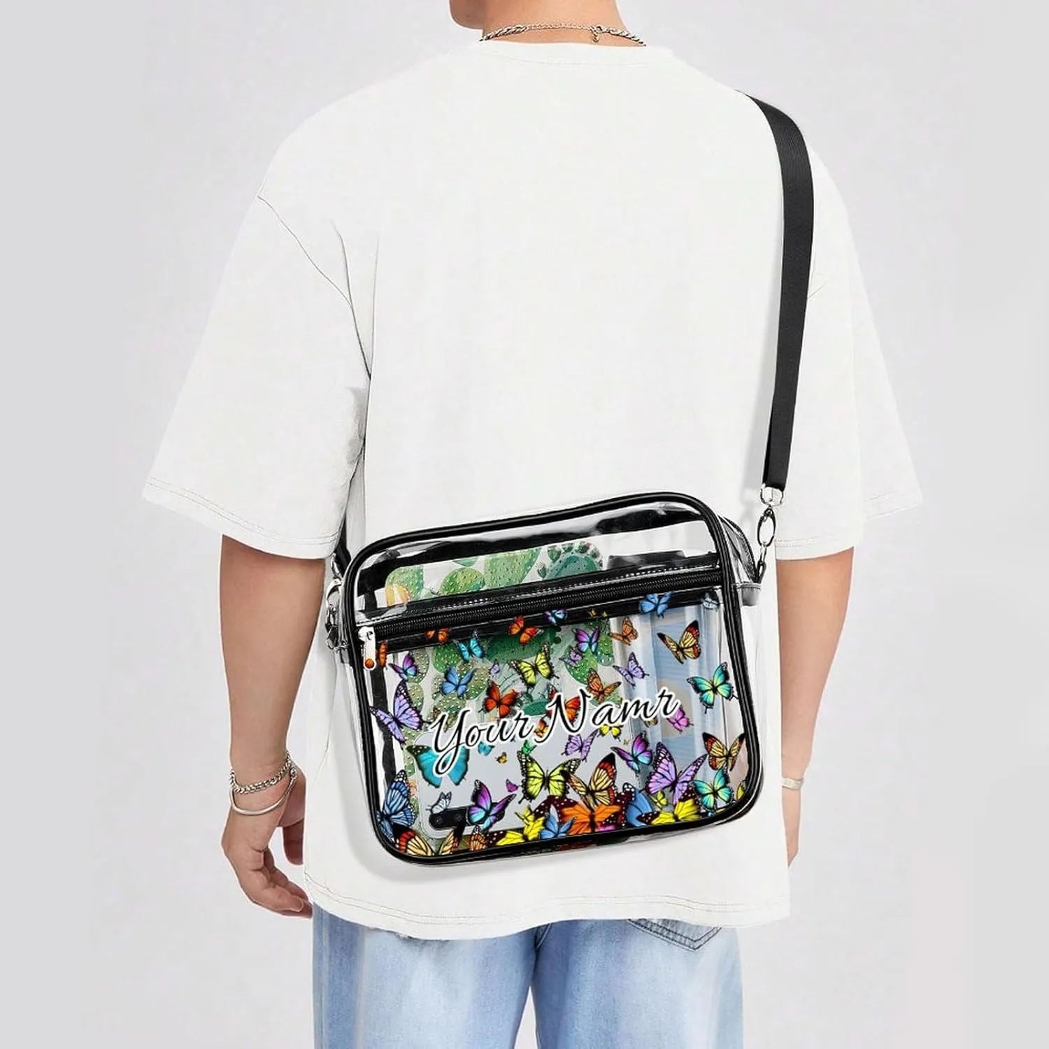 Stylish Butterfly Clear Crossbody Bag - PVC Butterflies Transparent Messenger Bag for Work, Travel and Daily Use