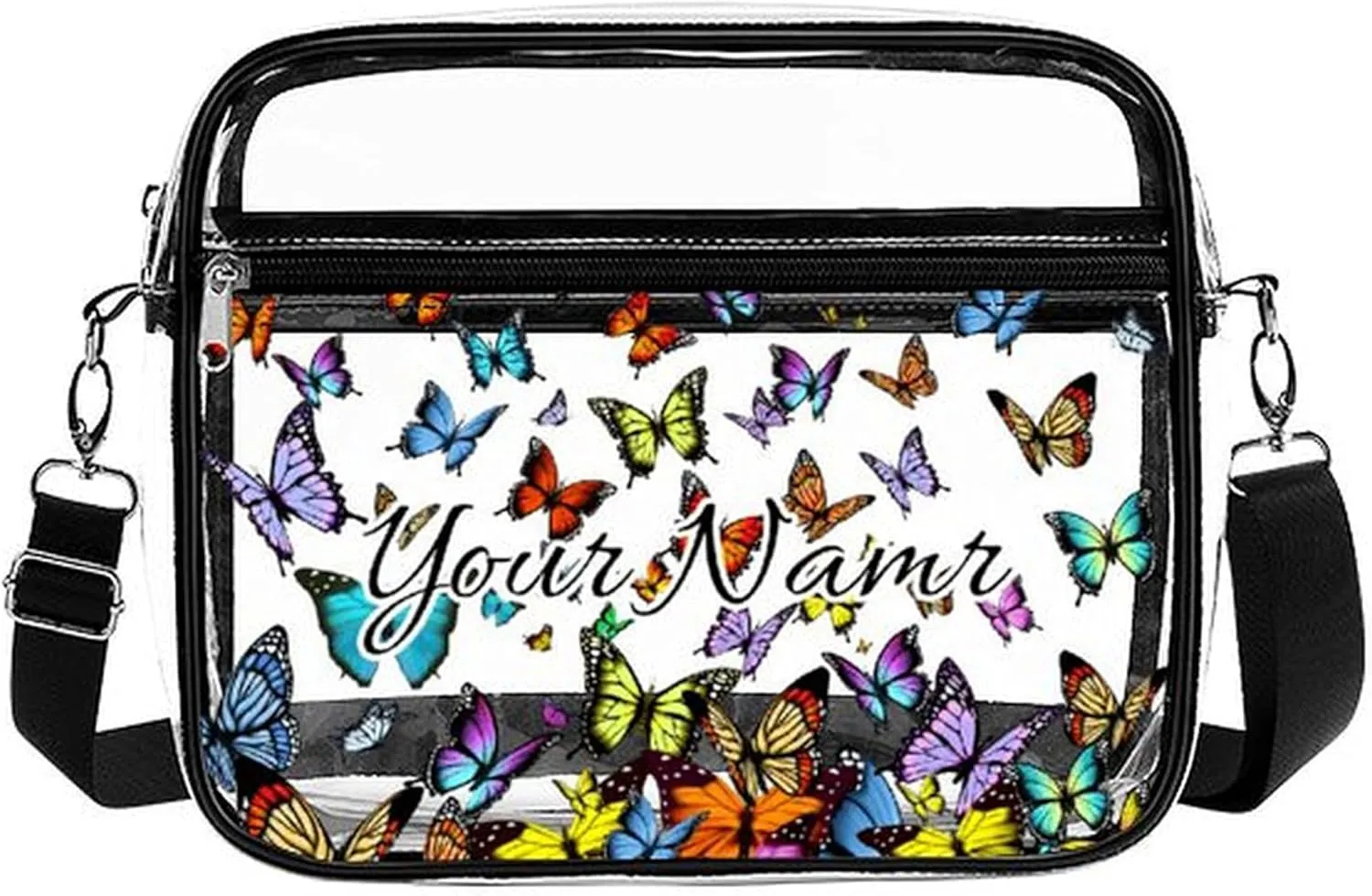 Stylish Butterfly Clear Crossbody Bag - PVC Butterflies Transparent Messenger Bag for Work, Travel and Daily Use