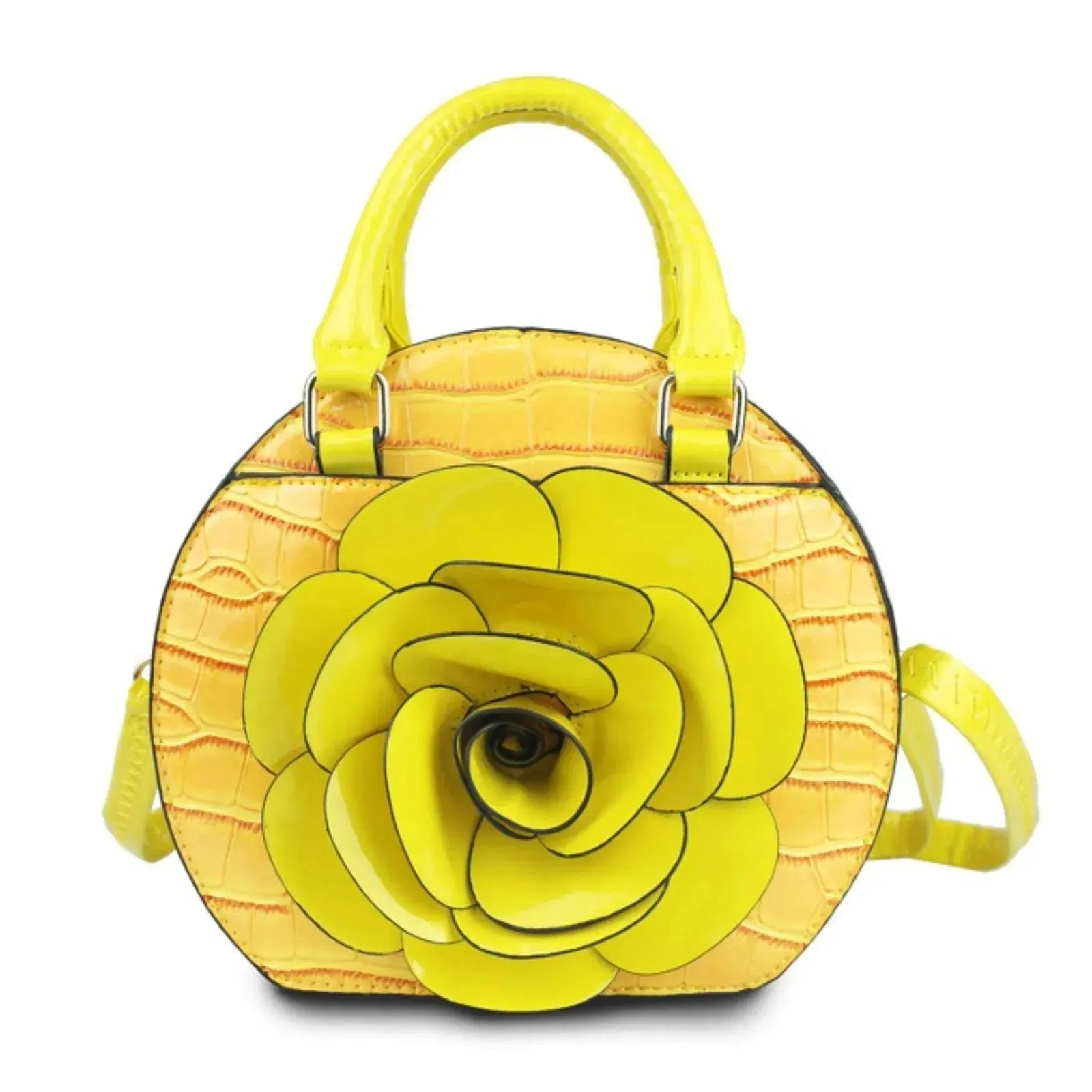 Stylish Yellow Dimensional Flower Handbag with Top Handles