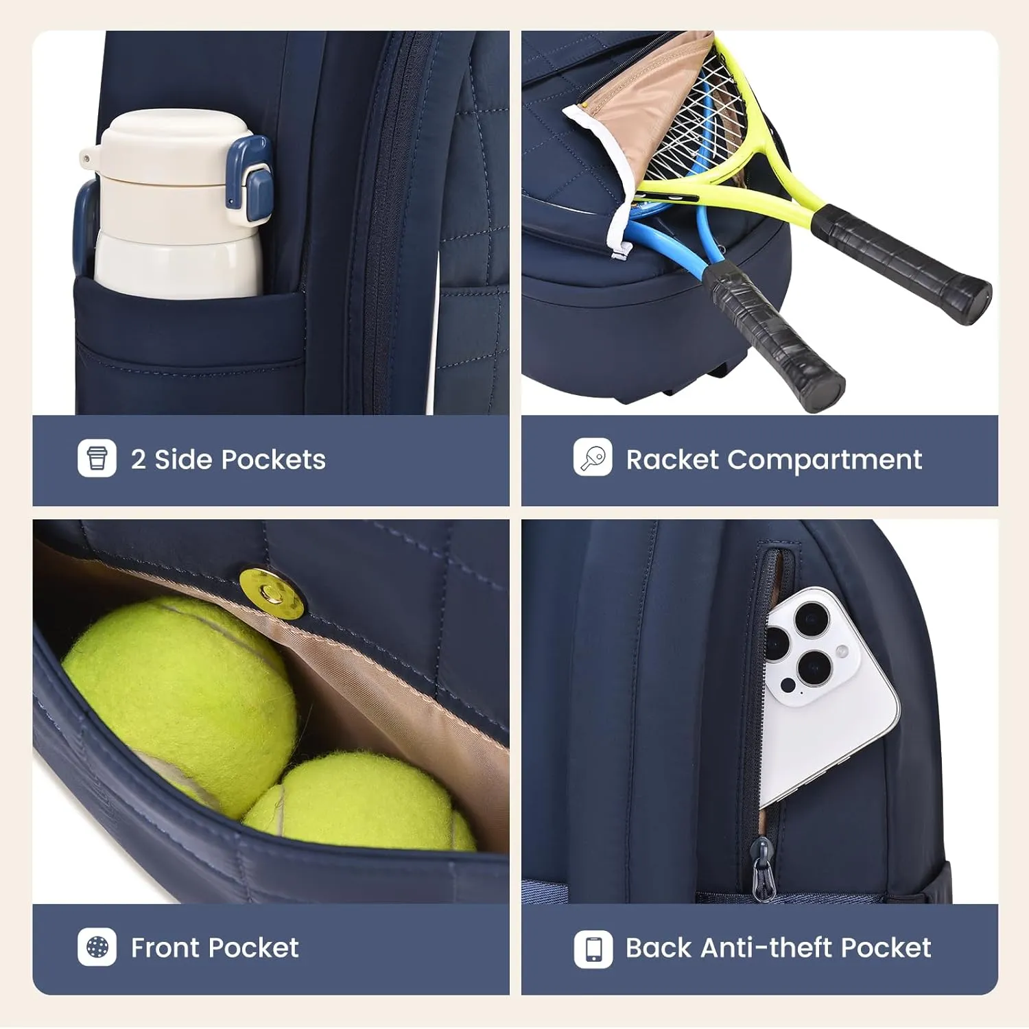 Sucipi Tennis Bags for Women, Quilted Tennis Racket Bag Backpack for Tennis Racquet, Pickleball Paddles, Badminton