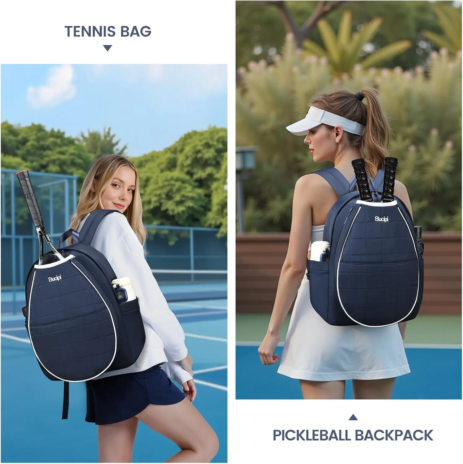 Sucipi Tennis Bags for Women, Quilted Tennis Racket Bag Backpack for Tennis Racquet, Pickleball Paddles, Badminton