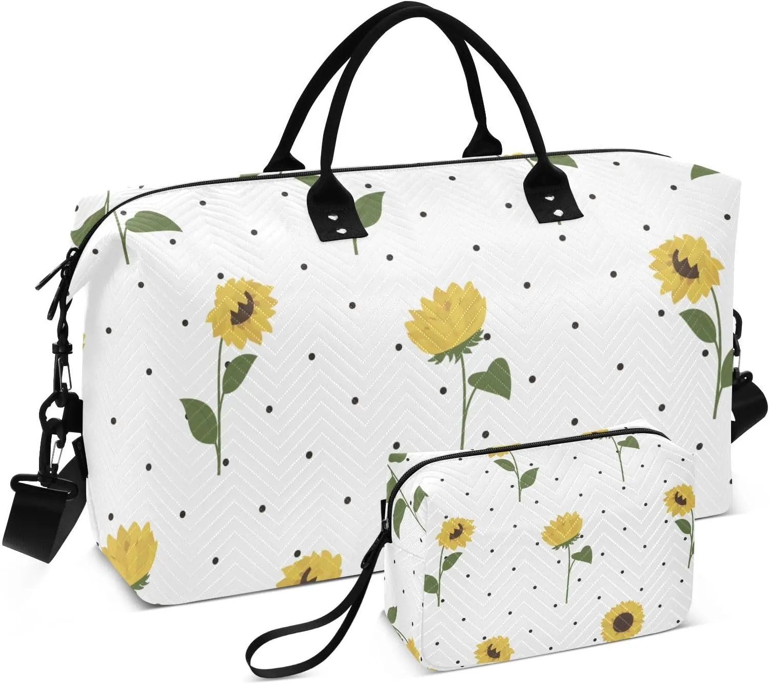 Sunflowers with Dots Duffel Bag for Gym Yoga Weekender Overnight Quilting Travel Bag Set
