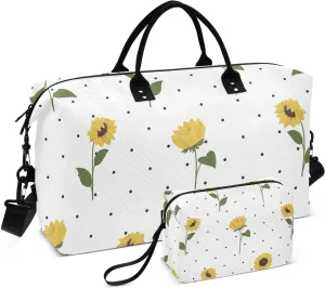 Sunflowers with Dots Duffel Bag for Gym Yoga Weekender Overnight Quilting Travel Bag Set
