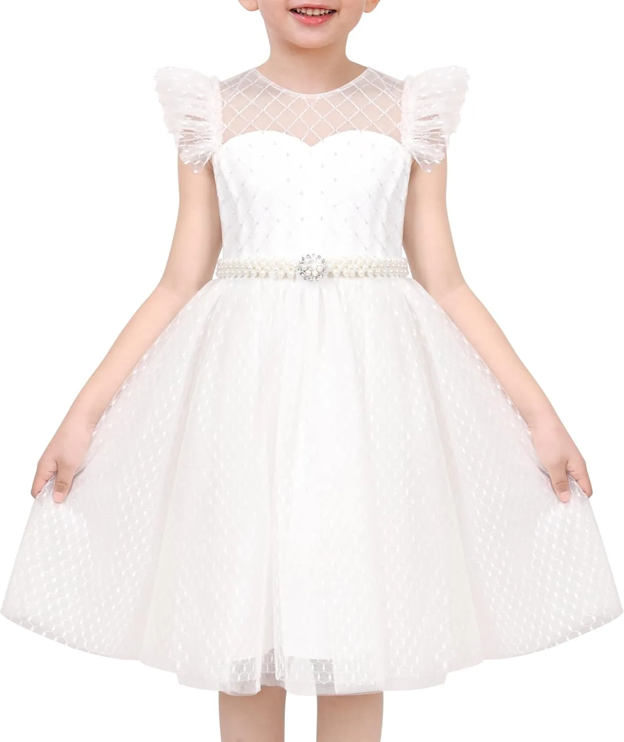 Sunny Fashion Flower Girls Dress White Wedding Pageant Bridesmaid Gown Size 3-10