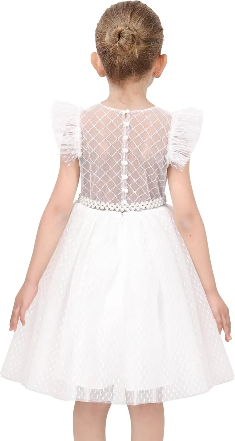 Sunny Fashion Flower Girls Dress White Wedding Pageant Bridesmaid Gown Size 3-10