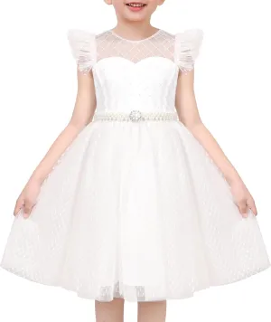 Sunny Fashion Flower Girls Dress White Wedding Pageant Bridesmaid Gown Size 3-10
