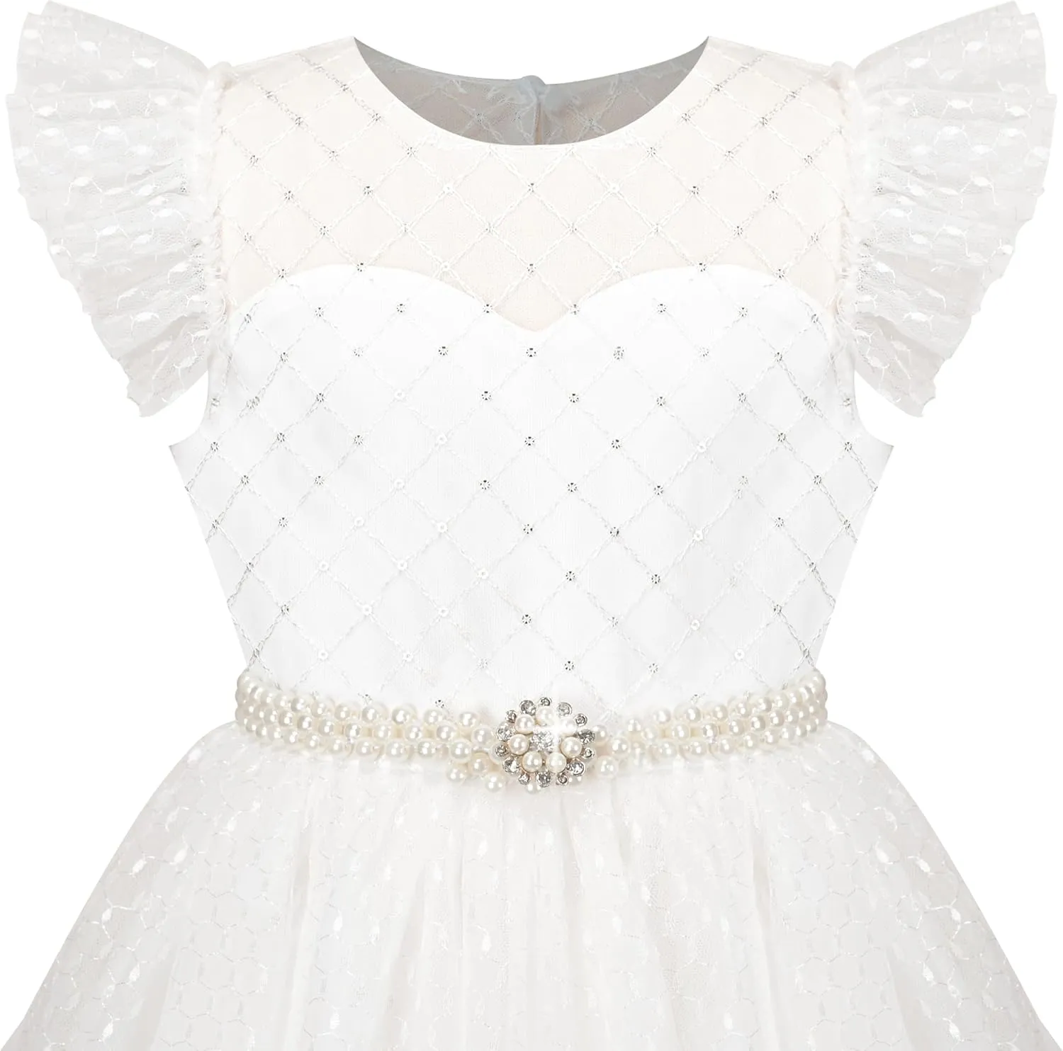Sunny Fashion Flower Girls Dress White Wedding Pageant Bridesmaid Gown Size 3-10