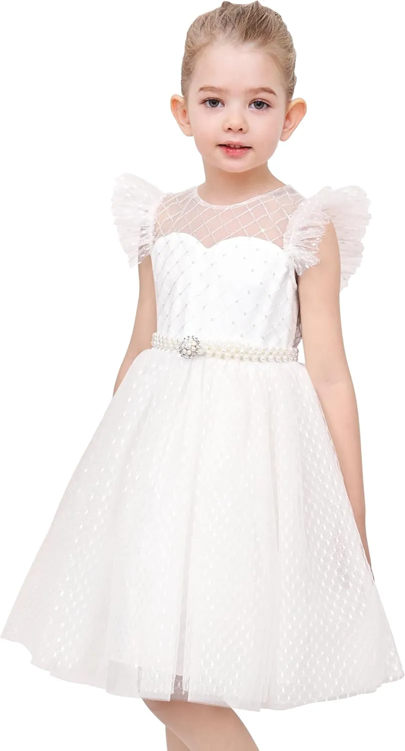 Sunny Fashion Flower Girls Dress White Wedding Pageant Bridesmaid Gown Size 3-10