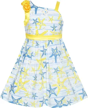 Sunny Fashion Girls Dress One Shoulder Sea Star Flower Dress Birthday Party