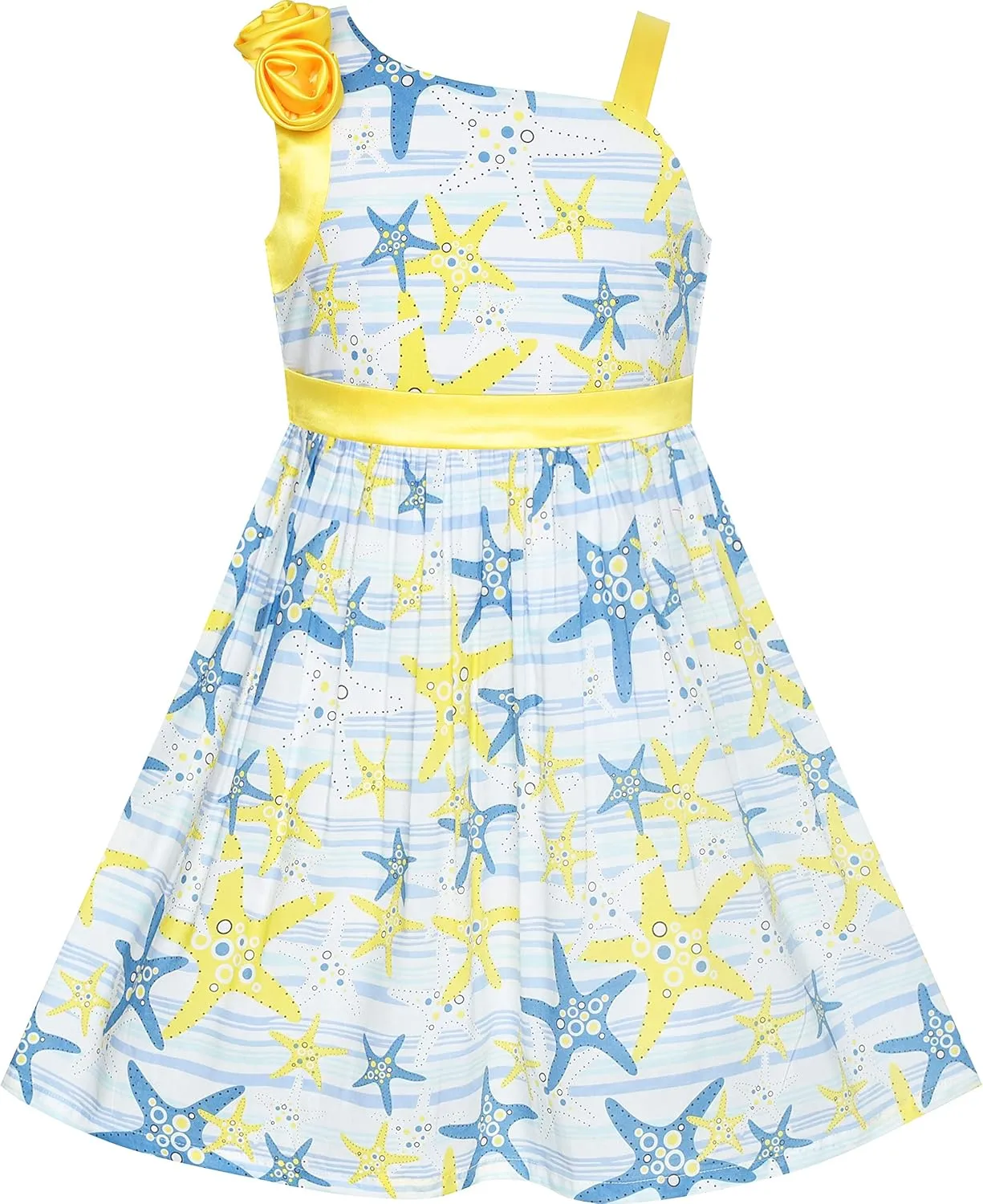 Sunny Fashion Girls Dress One Shoulder Sea Star Flower Dress Birthday Party