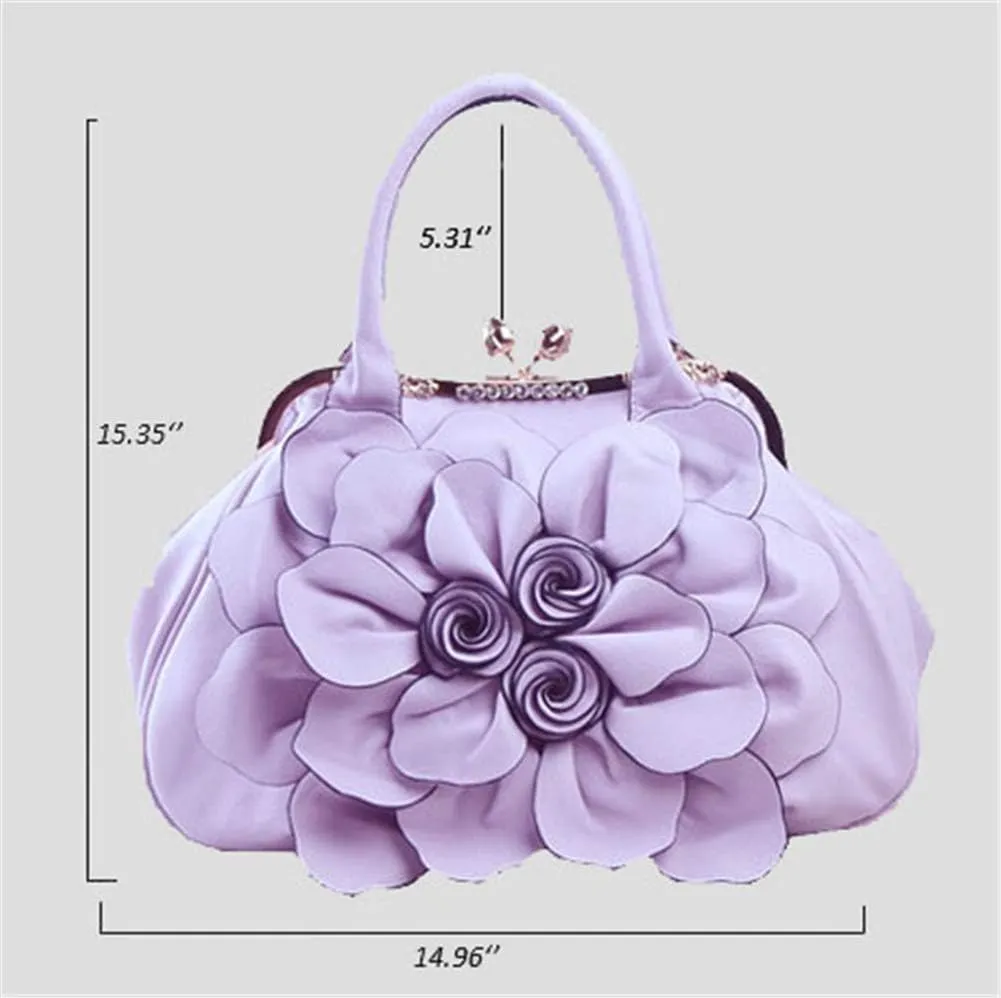 SUNROLAN Women's Handbags 3D Flower Seris Evening Bags PU Leather Rhinestone Crossbody Bag with Detachable Strap