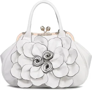 SUNROLAN Women's Handbags 3D Flower Seris Evening Bags PU Leather Rhinestone Crossbody Bag with Detachable Strap