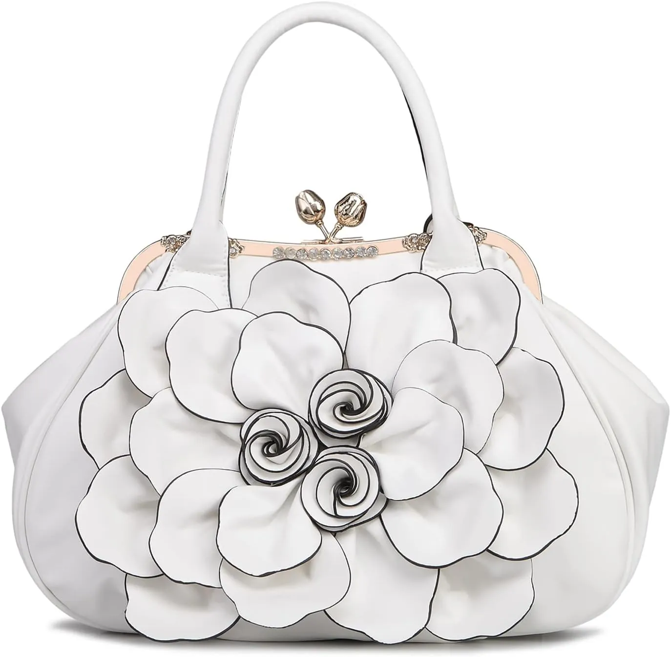 SUNROLAN Women's Handbags 3D Flower Seris Evening Bags PU Leather Rhinestone Crossbody Bag with Detachable Strap
