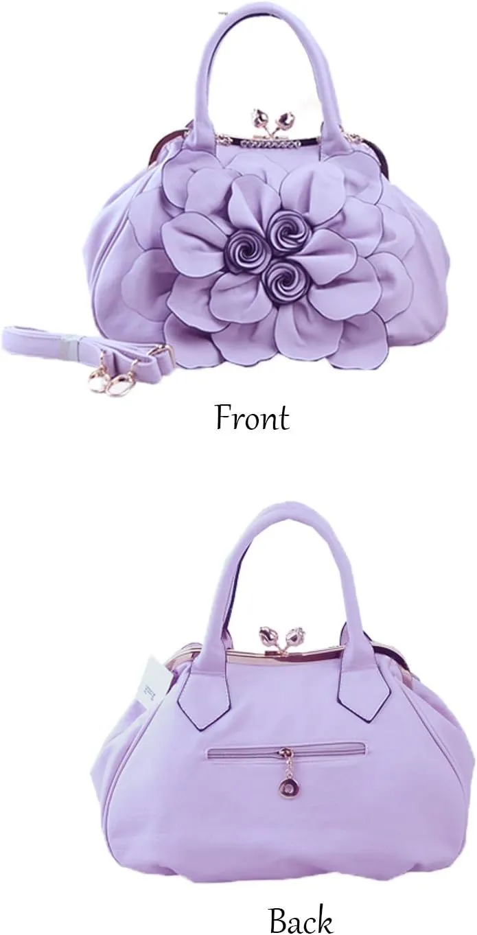 SUNROLAN Women's Handbags 3D Flower Seris Evening Bags PU Leather Rhinestone Crossbody Bag with Detachable Strap