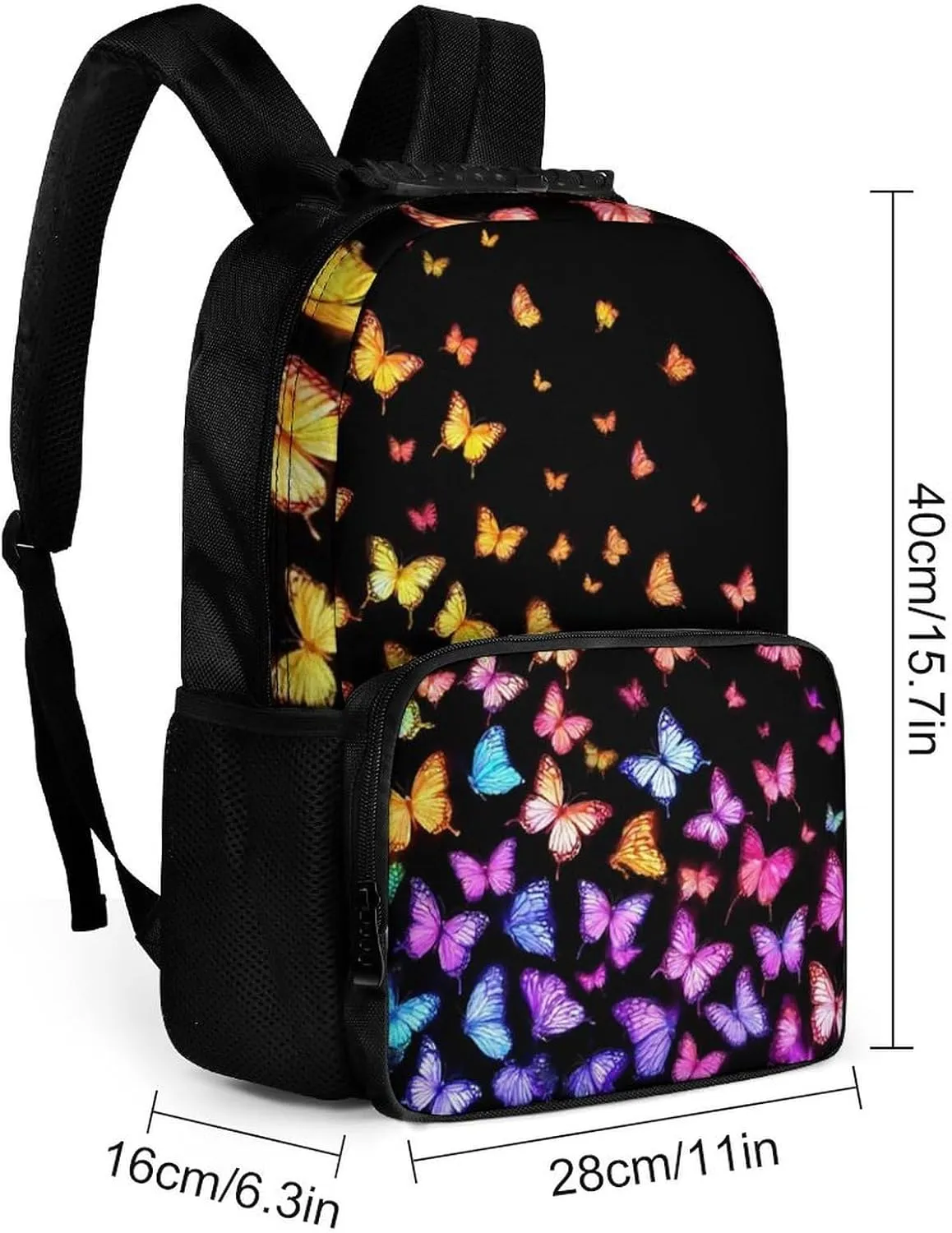 Supdreamc Colorful Orange Monarch Butterfly Shoulder Book Bags Polyester Multipurpose Anti-Theft Carry On Bag Large Capacity Travel Hiking & Camping Rucksack
