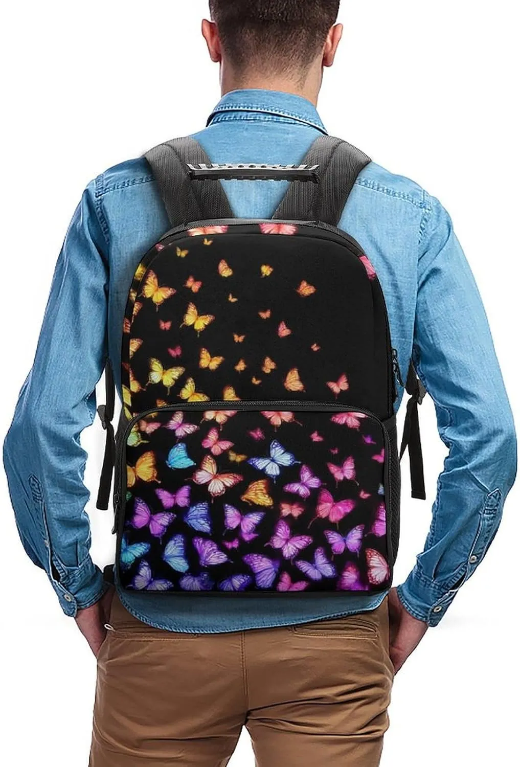 Supdreamc Colorful Orange Monarch Butterfly Shoulder Book Bags Polyester Multipurpose Anti-Theft Carry On Bag Large Capacity Travel Hiking & Camping Rucksack
