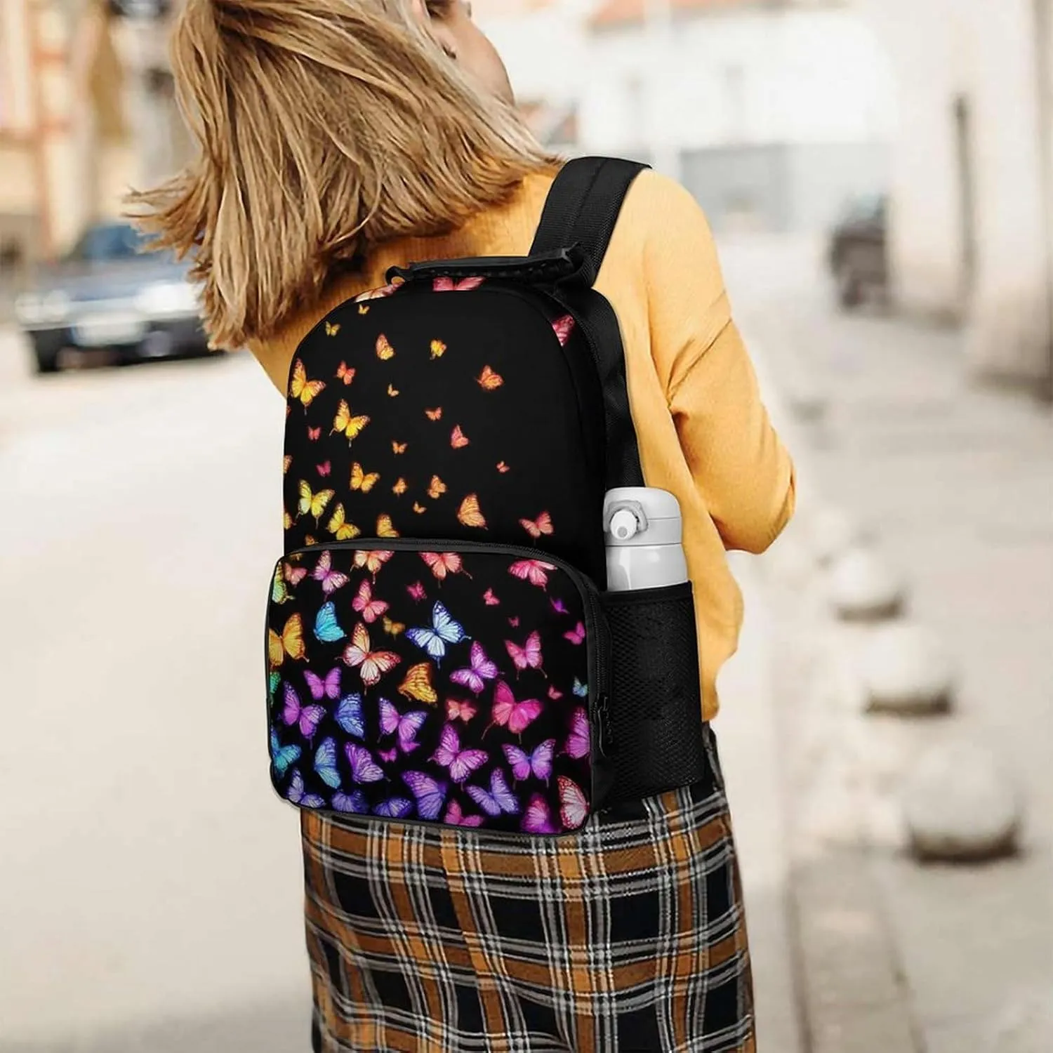 Supdreamc Colorful Orange Monarch Butterfly Shoulder Book Bags Polyester Multipurpose Anti-Theft Carry On Bag Large Capacity Travel Hiking & Camping Rucksack